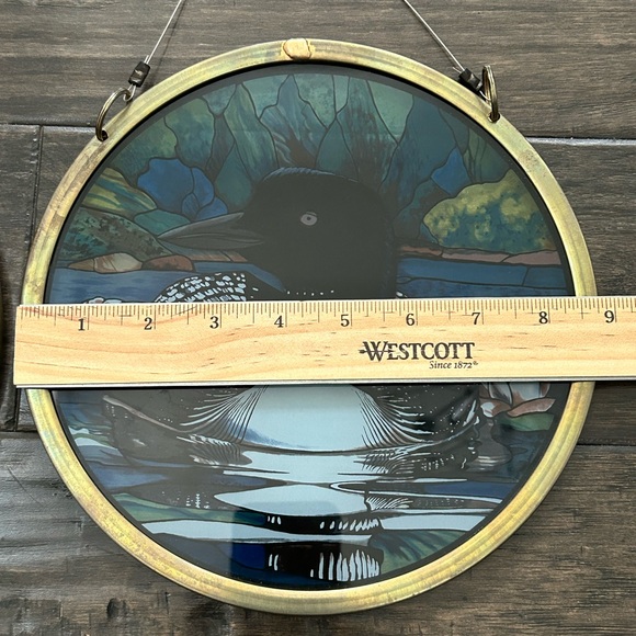 1 Pair Vtg Glassmasters The Loon Stained Glass Light Catcher Wall Hanging Copper - Picture 15 of 16